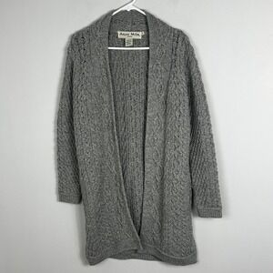 Aran Mor Ireland 100% Merino Wool Grey Cable Knit Cardigan Sweater Size Small